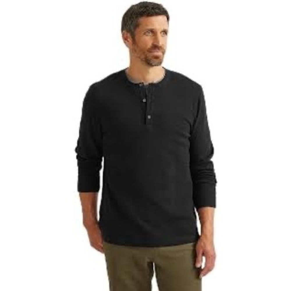 Eddie Bauer Henley Shirt‎ Mens TL Grey Excellent Waffle Knit Long Sleeve 1830